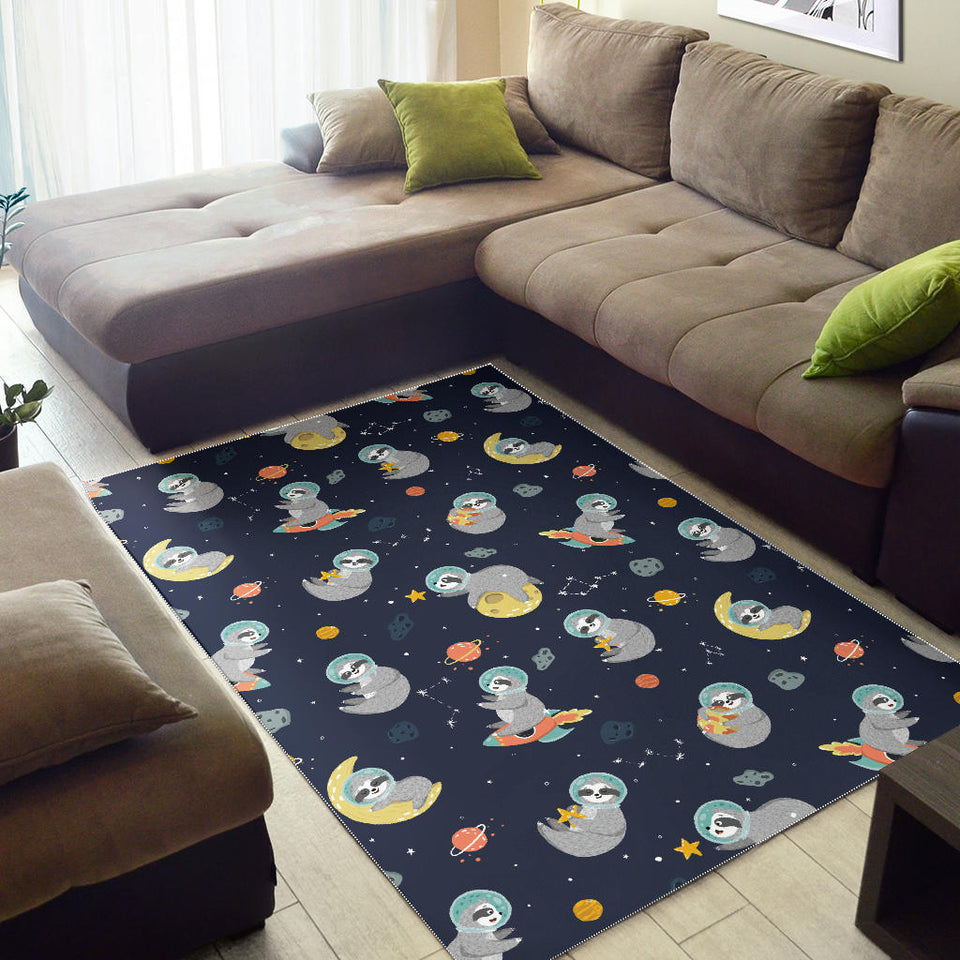 Cute Sloth Astronaut Star Planet Rocket Pattern Area Rug