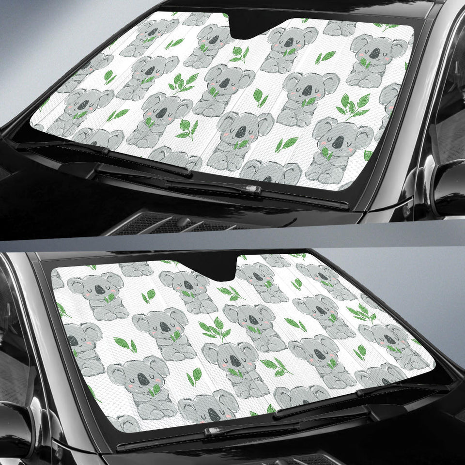 Hand Drawn Koala Leaves Pattern Car Sun Shade