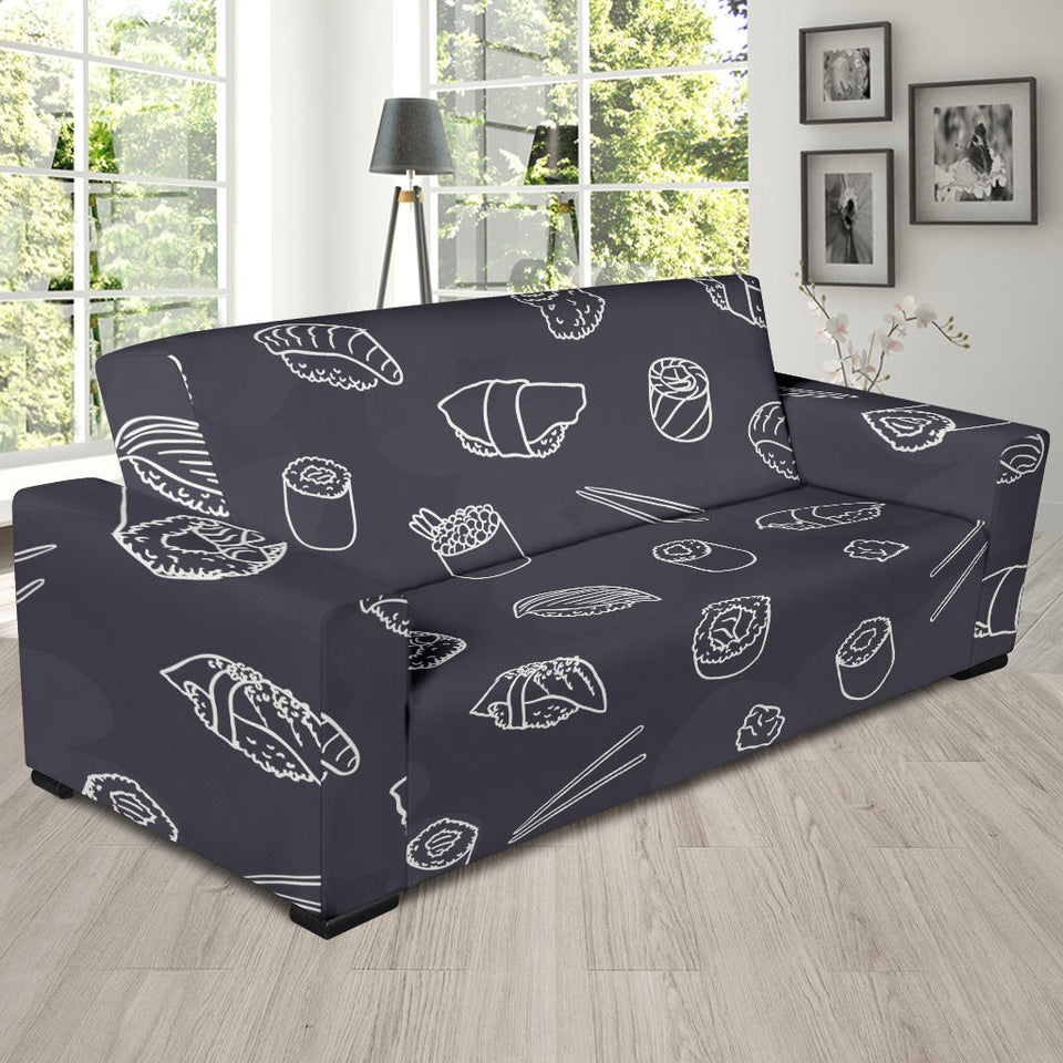 Sushi Pattern Black Background Sofa Slipcover