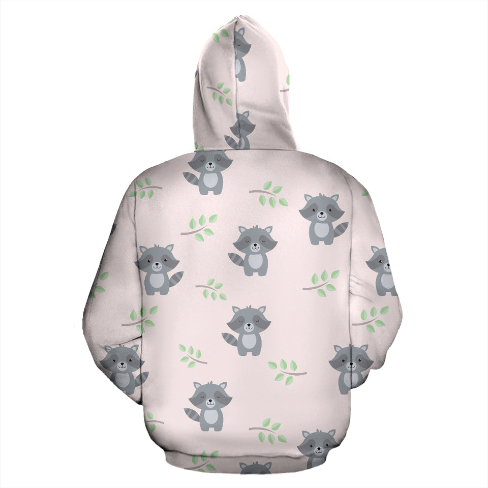Cute Raccoons Leaves Pattern Zip Up Hoodie
