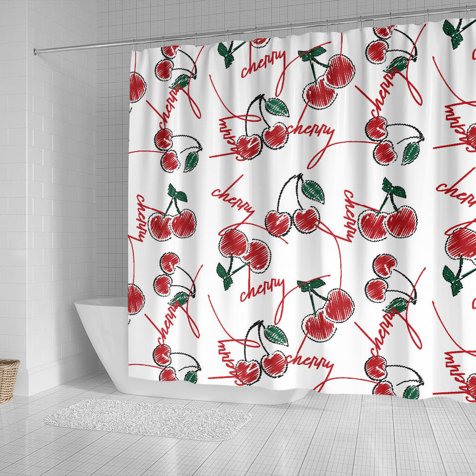 Hand Drawn Cherry Pattern Shower Curtain Fulfilled In US