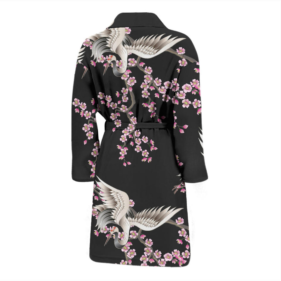 Japanese Crane Pink Sakura Pattern Men'S Bathrobe