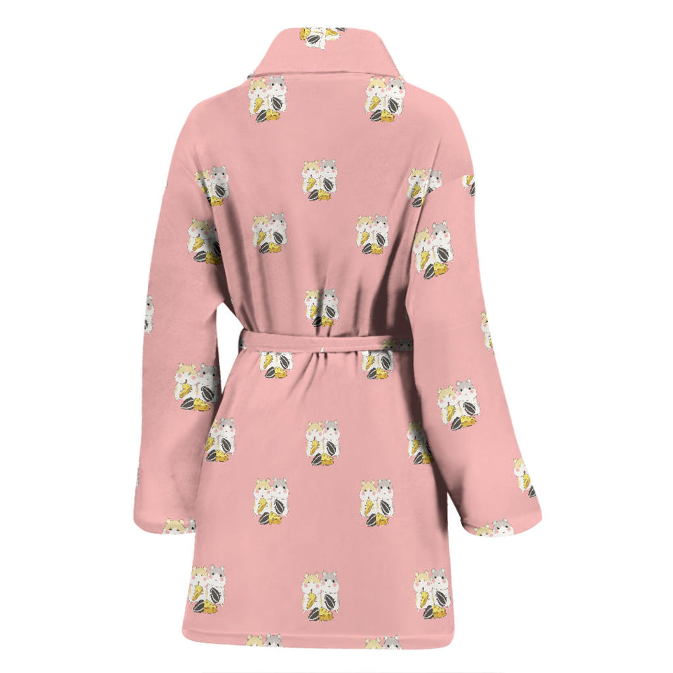 Cute Hamster Cheese Pattern Pink Background Women'S Bathrobe