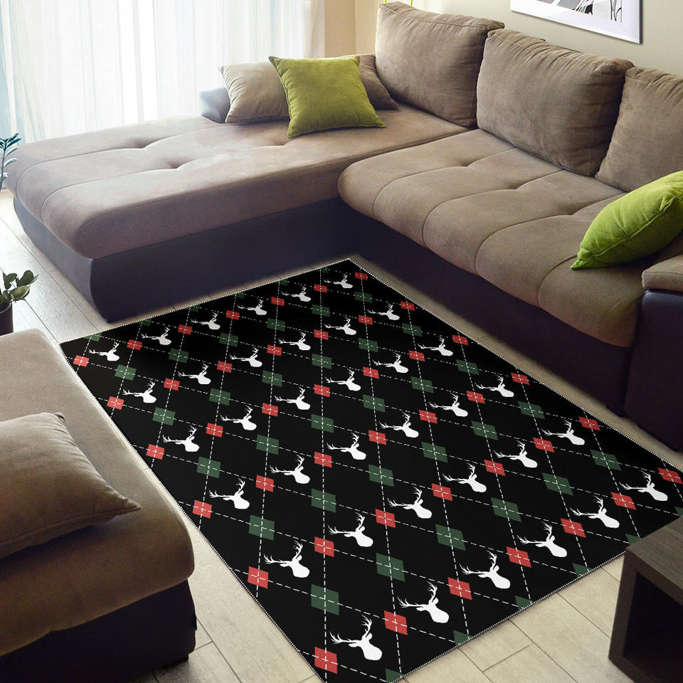 Deer Christmas New Year Pattern Argyle Area Rug