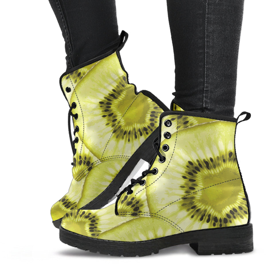 Sliced Kiwi Pattern Leather Boots