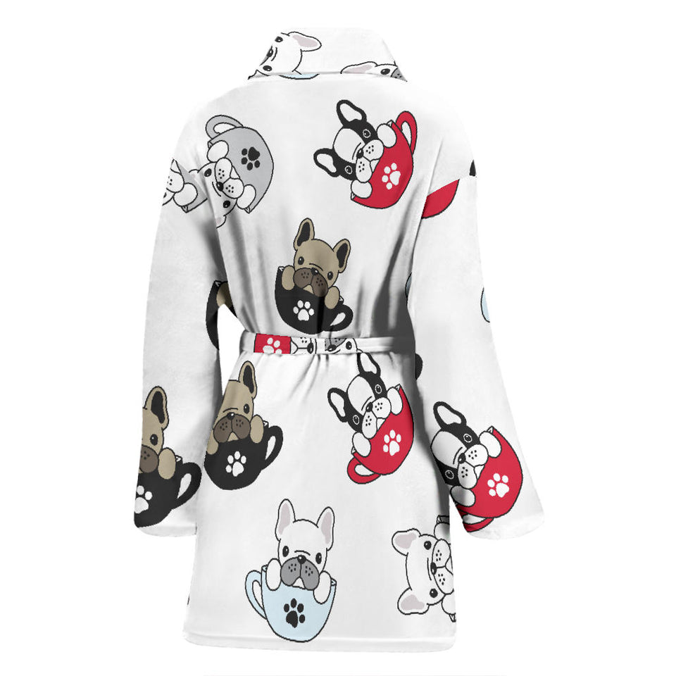 French Bulldog Cup Paw Pattern Women'S Bathrobe