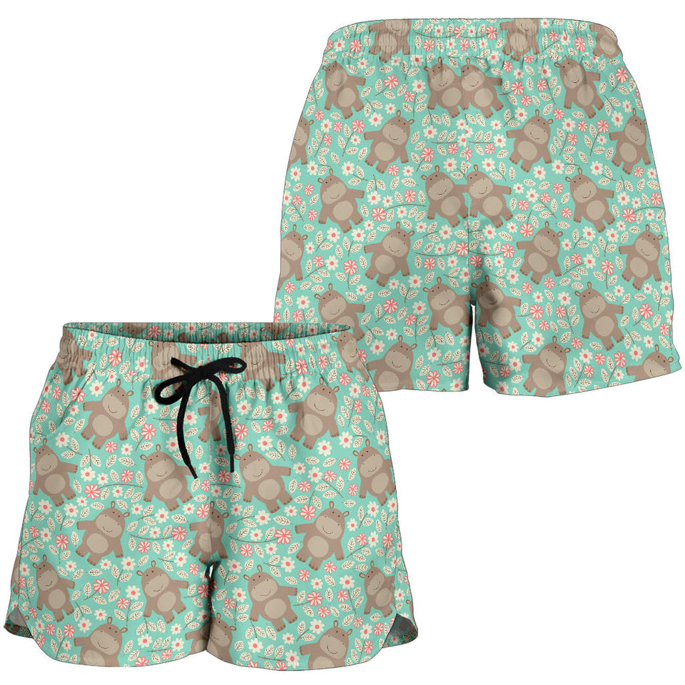 Hippopotamus Pattern Print Design 02 Women Shorts