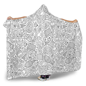 Cartoon Hand Drawn Ice Cream Black White Hooded Blanket