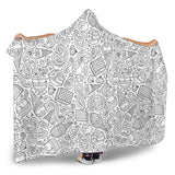 Cartoon Hand Drawn Ice Cream Black White Hooded Blanket