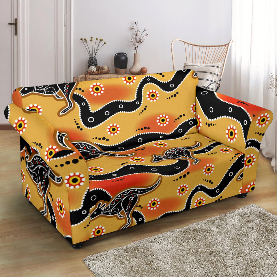 Kangaroo Australian Aboriginal Art Pattern Loveseat Couch Slipcover