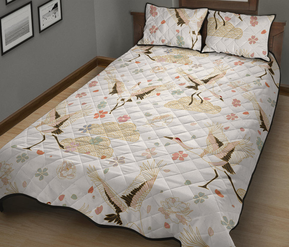 Beautiful Japanese cranes pattern Quilt Bed Set