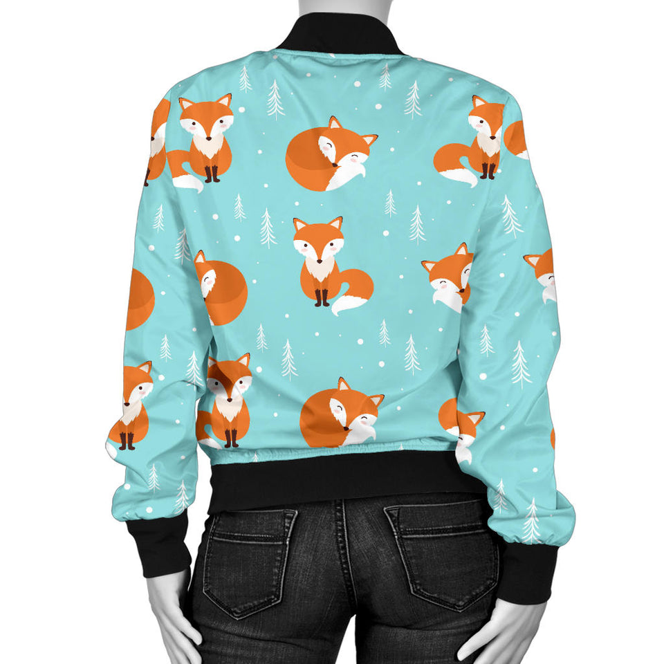 Fox Pattern Blue B Ackground Women'S Bomber Jacket