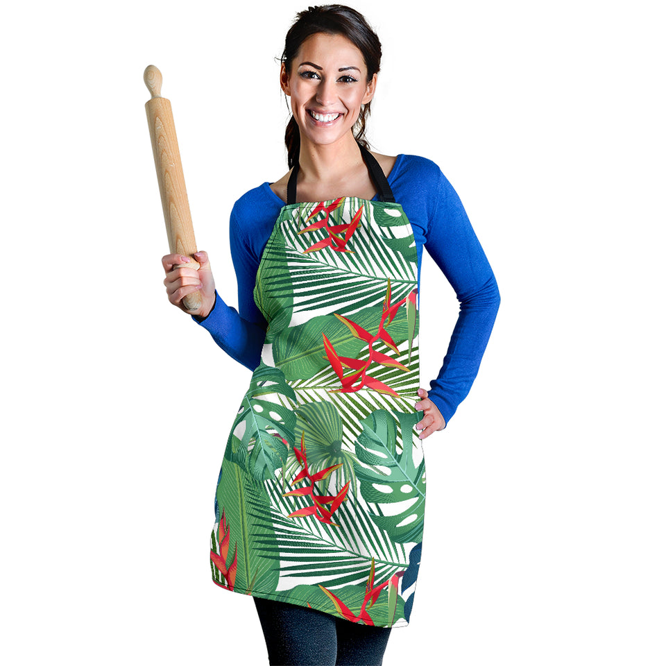 Heliconia Palm And Monstera  Leaves Pattern Adjustable Apron