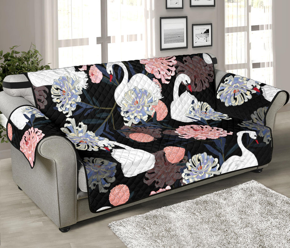 white swan blooming flower pattern Sofa Cover Protector