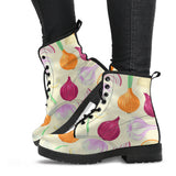 Onion Garlic White Red Pattern Leather Boots