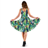 Colorful Parrot Exotic Flower Leaves Sleeveless Midi Dress
