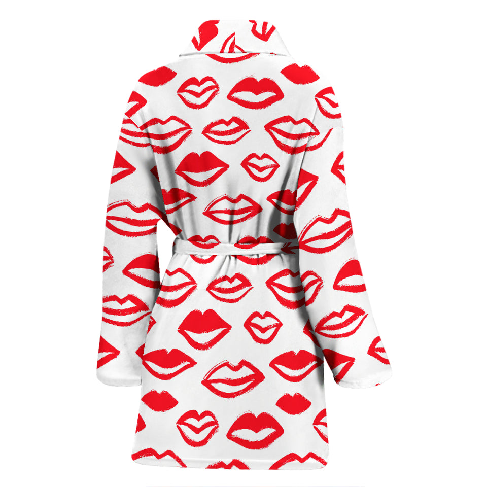 Lips Pattern Print Design 05 Women's Bathrobe