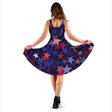 Red Blue Star Pattern Sleeveless Midi Dress