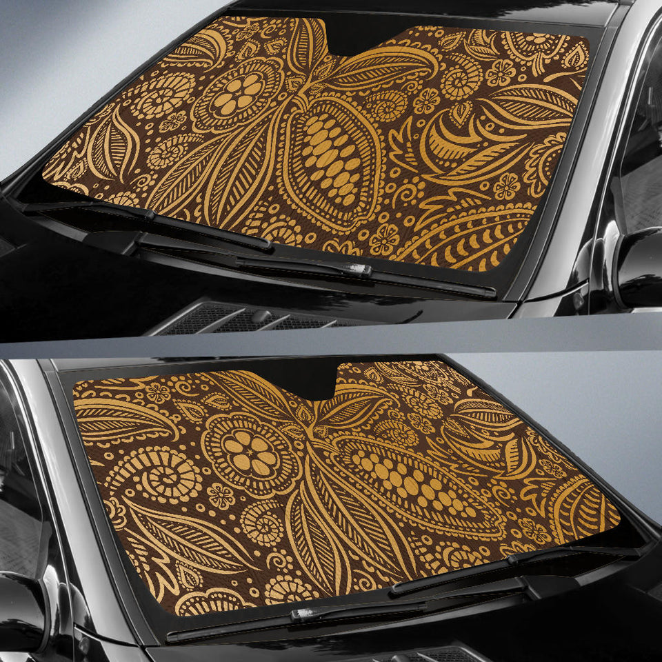 Cocoa Beans Tribal Polynesian Pattern Background Car Sun Shade
