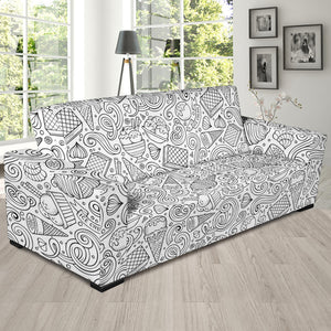 Cartoon Hand Drawn Ice Cream Black White Sofa Slipcover