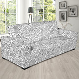 Cartoon Hand Drawn Ice Cream Black White Sofa Slipcover