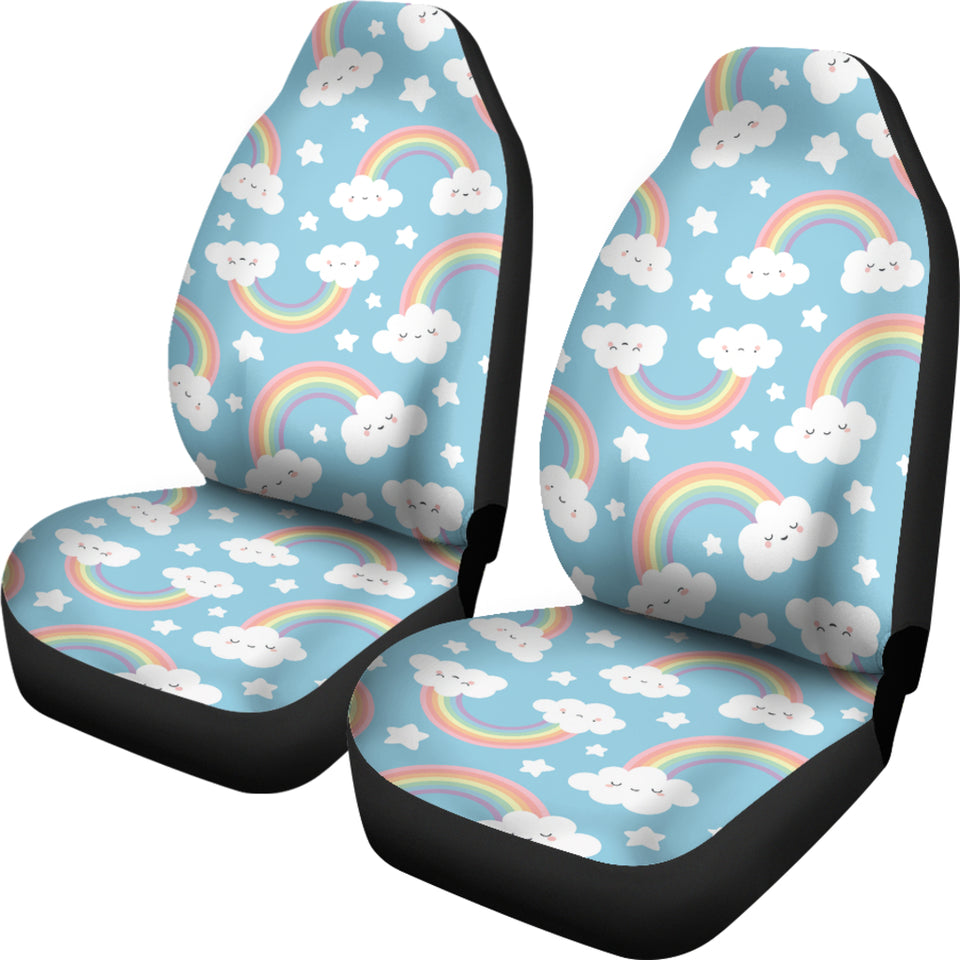 Cute Rainbow Clound Star Pattern Blue Background  Universal Fit Car Seat Covers