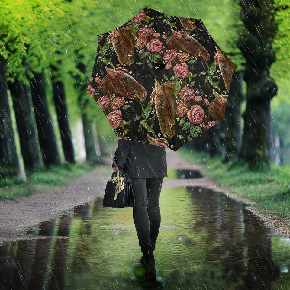 Horse Head Wild Roses Pattern Umbrella