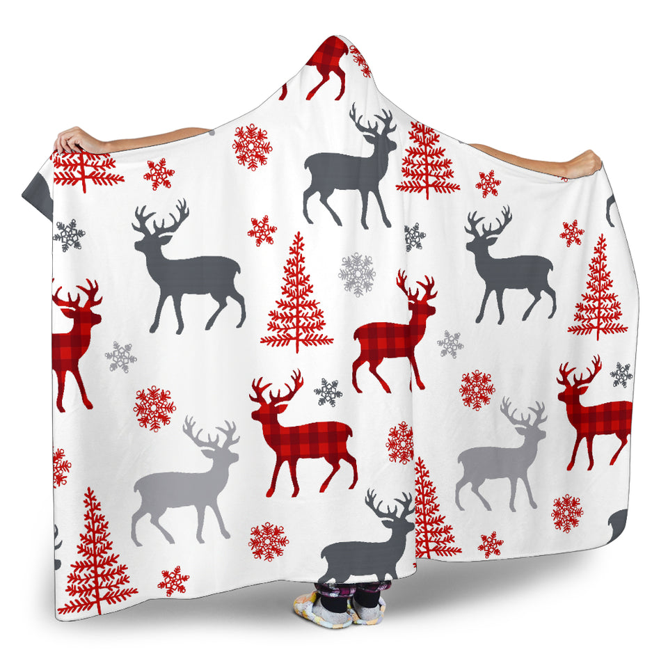 Deer Tree Snowflakes Chrismas Pattern Hooded Blanket