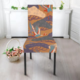 Bonsai Bamboo Stork Japanese Pattern Brown Theme Dining Chair Slipcover