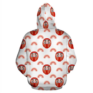 Daruma Japanese Wooden Doll Design Pattern Zip Up Hoodie