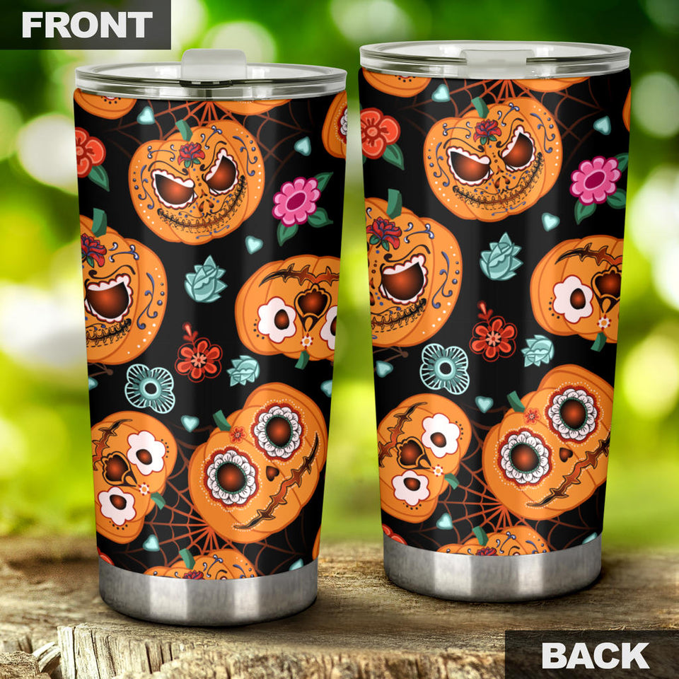 Pumpkin Flowers Spiderweb Halloween Theme Tumbler