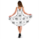 Cute French Bulldog Paw Pattern Sleeveless Midi Dress