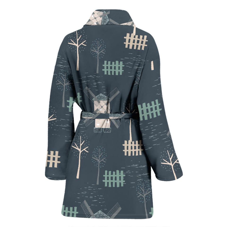 Windmill Tree Pattern Women'S Bathrobe