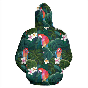 Parrot Palm Tree Leaves Flower Hibiscus Pattern Men Women Pullover Hoodie