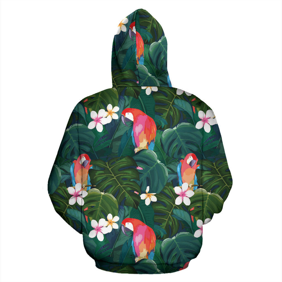 Parrot Palm Tree Leaves Flower Hibiscus Pattern Men Women Pullover Hoodie