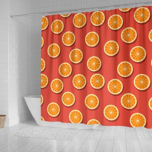 Oranges Pattern Red Background Shower Curtain Fulfilled In US