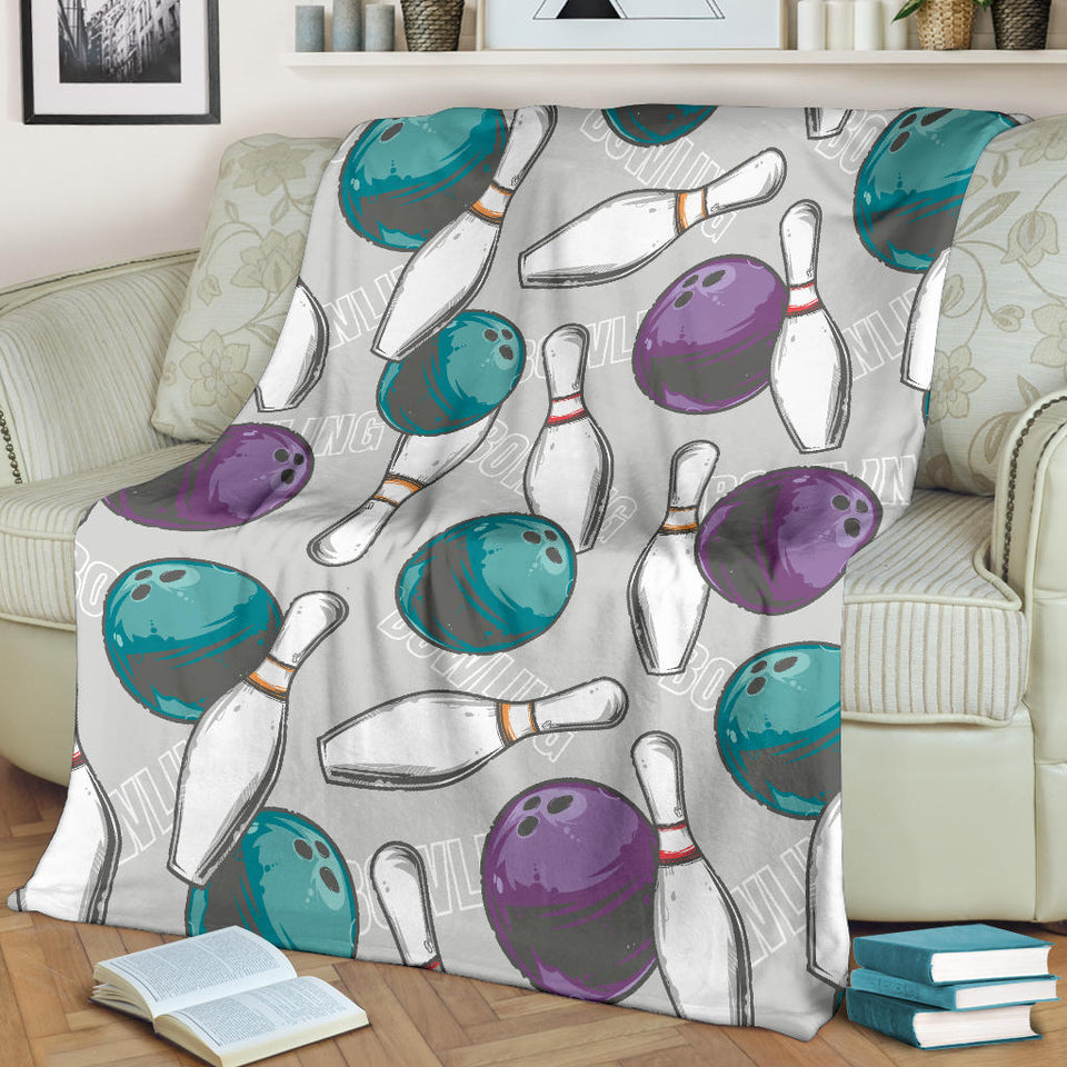 Bowling Ball And Pin Gray Background Premium Blanket