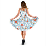 Bowling Ball Bowling Pins Blue Blackground Sleeveless Midi Dress