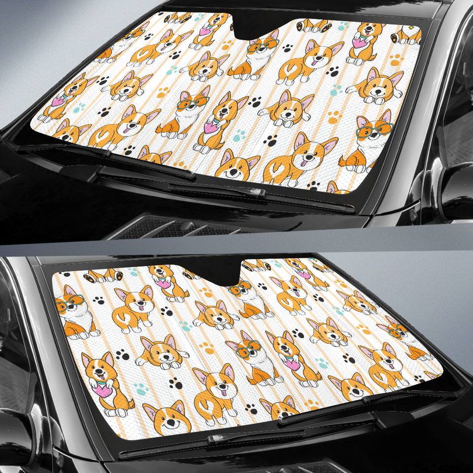 Cute Dog Corgi Striped Background Pattern Car Sun Shade