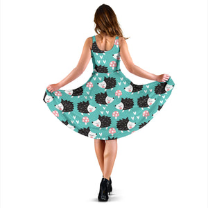 Hedgehog Pattern Print Design 03 Sleeveless Midi Dress