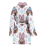 Cute Pug Hat Rabbit Costume Pattern Women'S Bathrobe