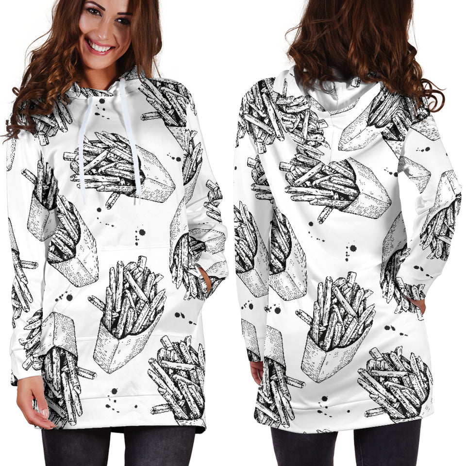 Hand Drawn French Fries Pattern Women'S Hoodie Dress