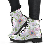 Beautiful Pink Lotus Waterlily Leaves Pattern Leather Boots