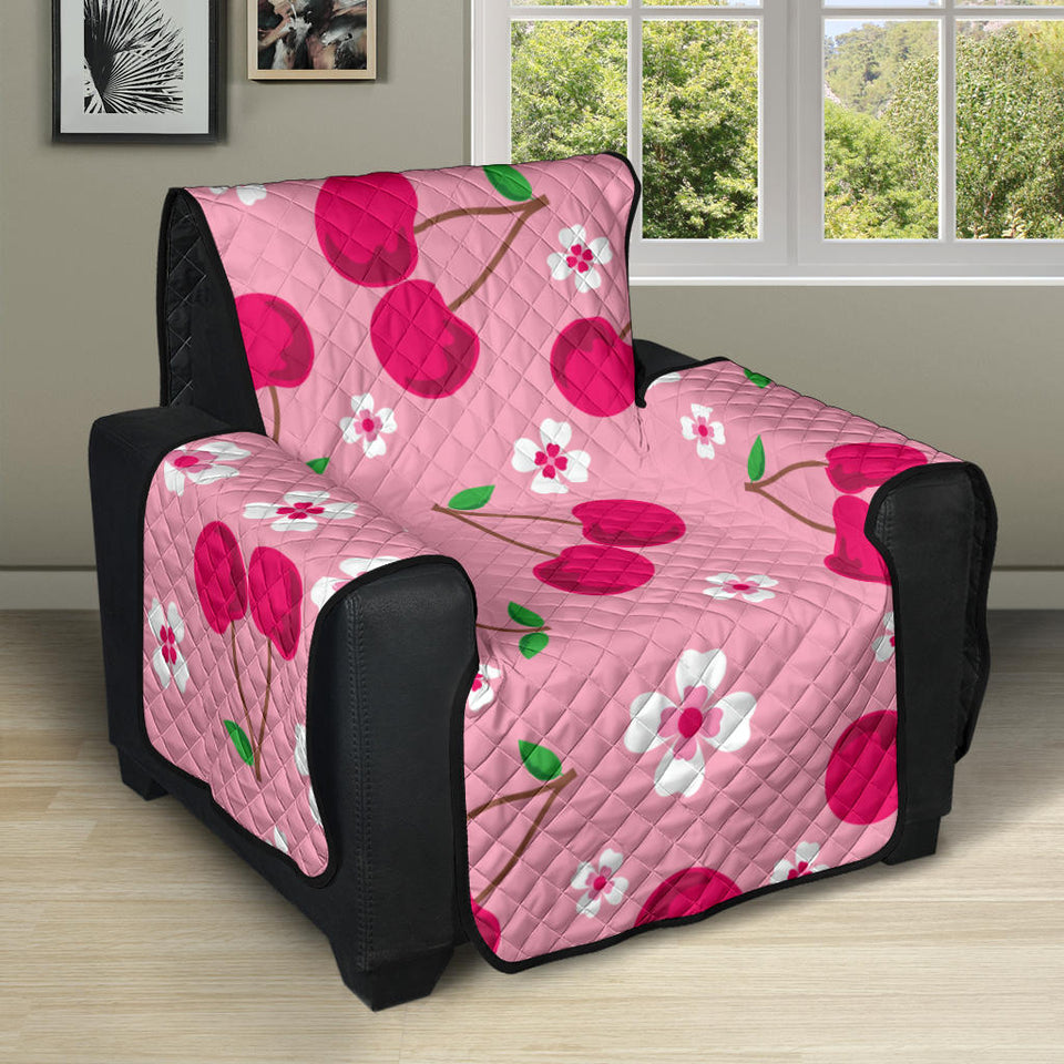 cherry flower pattern pink background Recliner Cover Protector