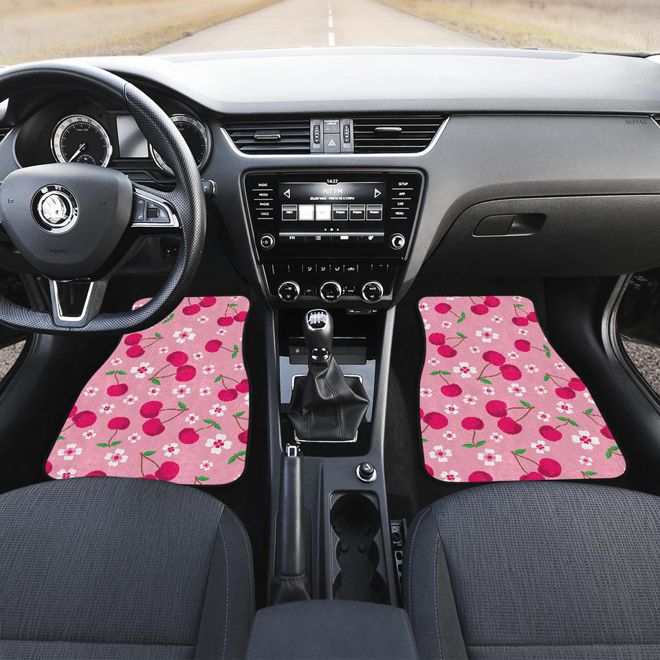Cherry Flower Pattern Pink Background Front And Back Car Mats