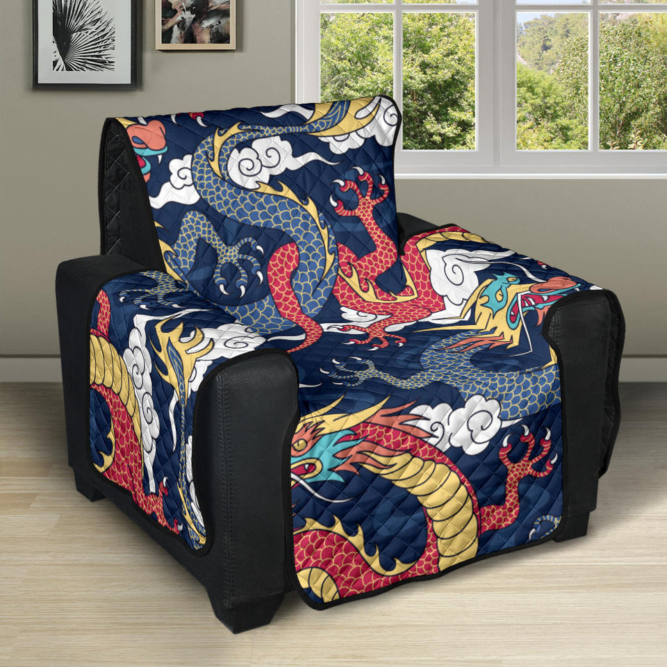 Blue red dragon cloud pattern Recliner Cover Protector