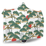 Bonsai Red Sun Japanese Pattern Hooded Blanket