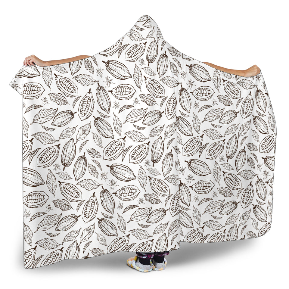 Cocoa Beans Leaves Pattern Hooded Blanket