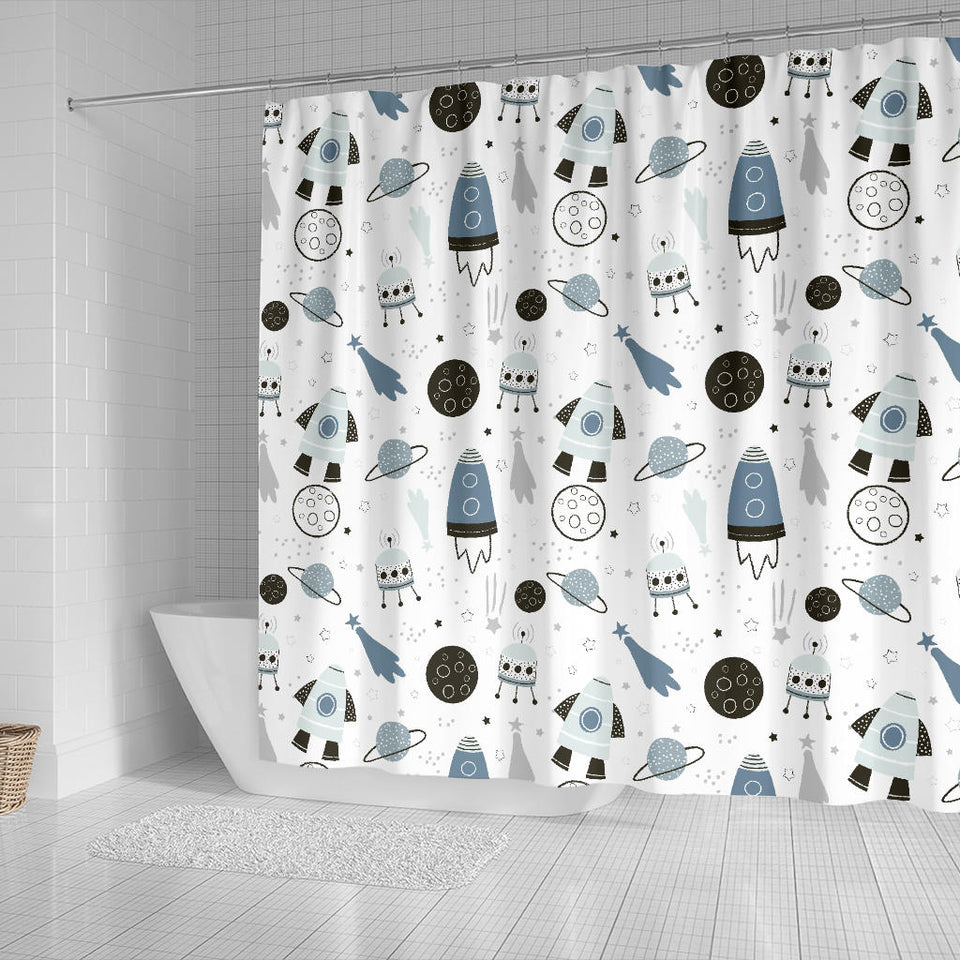 Hand Drawn Space Elements Space Rocket Star Planet Space Probe Shower Curtain Fulfilled In US
