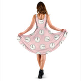 Clock Pattern Pink Blackground Sleeveless Midi Dress